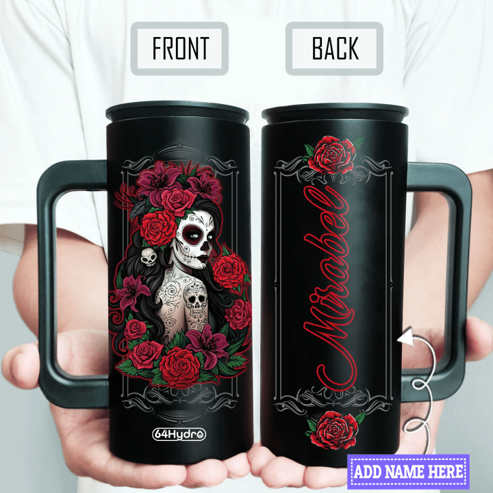 Lady Roses Skull Personalized KD2 HALZ2704006Z 12oz Stainless Steel Insulated Tumbler