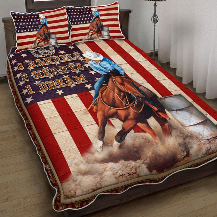 Barrel Racing And America Flag Quilt Bed Set