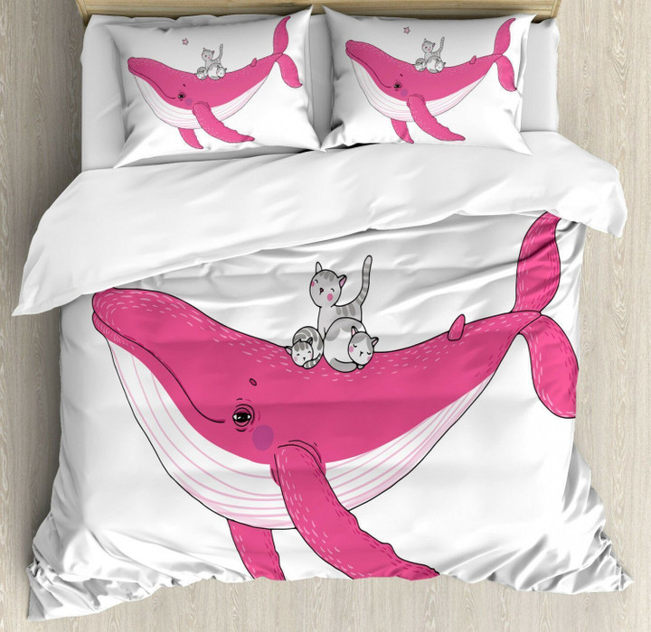 Three Cats Big Fish Magic Set Comforter Duvet Cover With Two Pillowcase Bedding Set