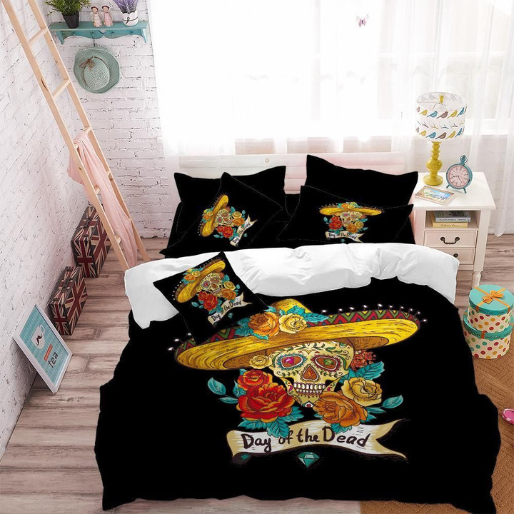 Sugar Skull Day Of The Dead 3D Printed Set Comforter Duvet Cover With Two Pillowcase Bedding Set