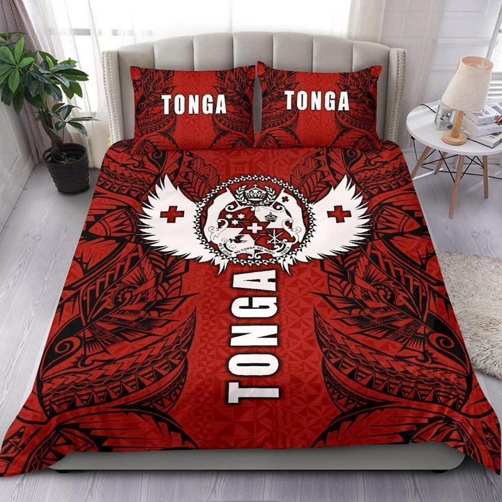 Tonga Wings Red And White Paisley Set Comforter Duvet Cover With Two Pillowcase Bedding Set