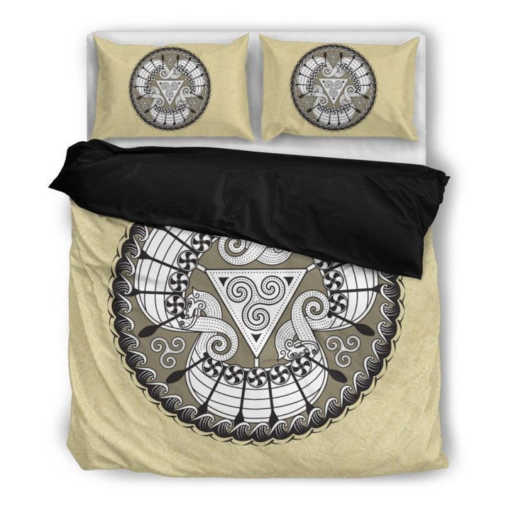 Viking Drakkar Textured Circle Set Comforter Duvet Cover With Two Pillowcase Bedding Set