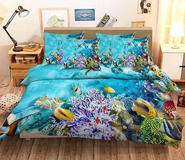 Under Sea World Set Comforter Duvet Cover With Two Pillowcase Bedding Set