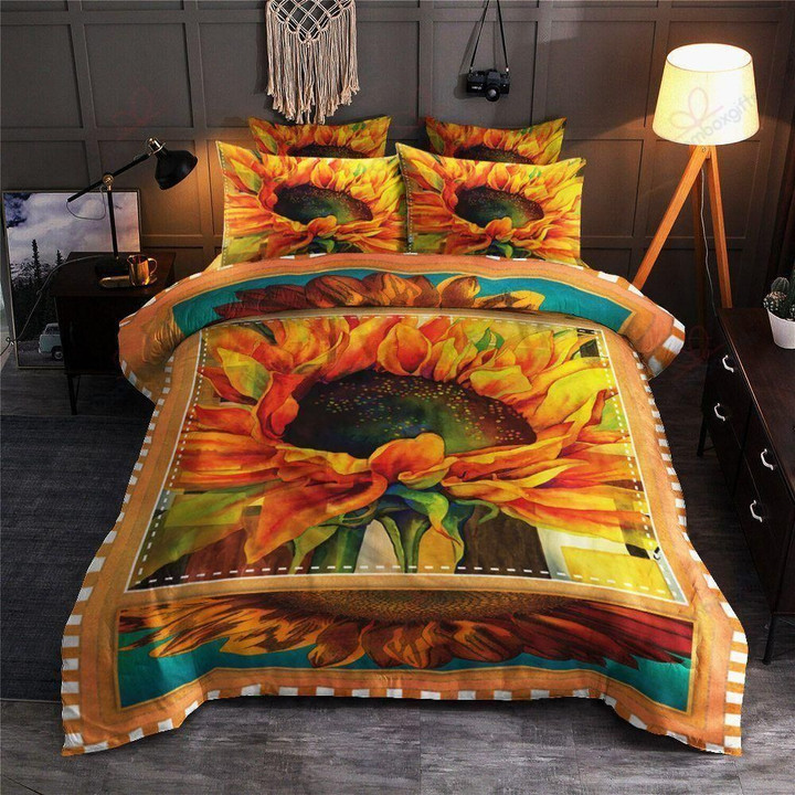 Sunflower Color Frame Printed Set Comforter Duvet Cover With Two Pillowcase Bedding Set