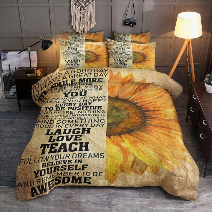 Today Is A Good Day Sunflowers Set Comforter Duvet Cover With Two Pillowcase Bedding Set