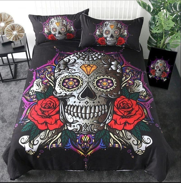 Susk Diamond Skull Set Comforter Duvet Cover With Two Pillowcase Bedding Set