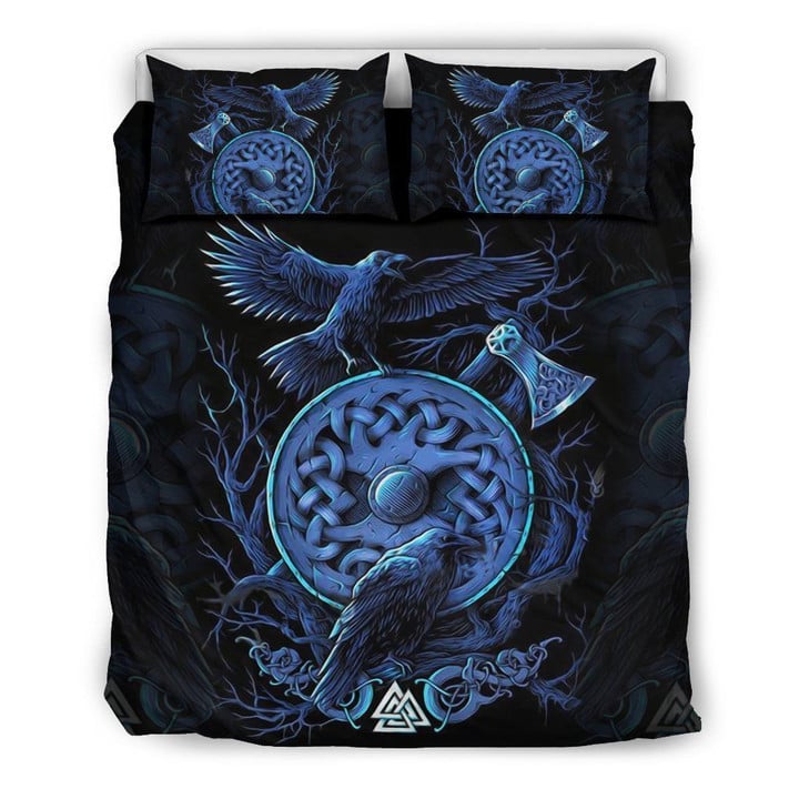 Viking Raven Blue Set Comforter Duvet Cover With Two Pillowcase Bedding Set