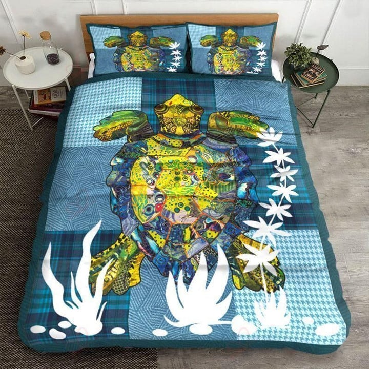 Turtle Pattern Pattern Set Comforter Duvet Cover With Two Pillowcase Bedding Set