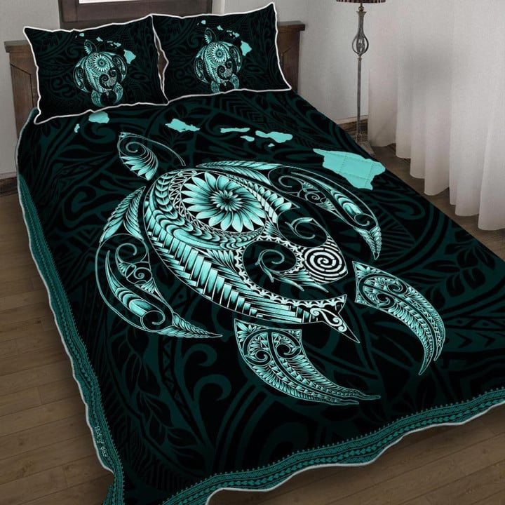 Hawaii Sea Turtle With Vintage Pattern Quilt Bed Set
