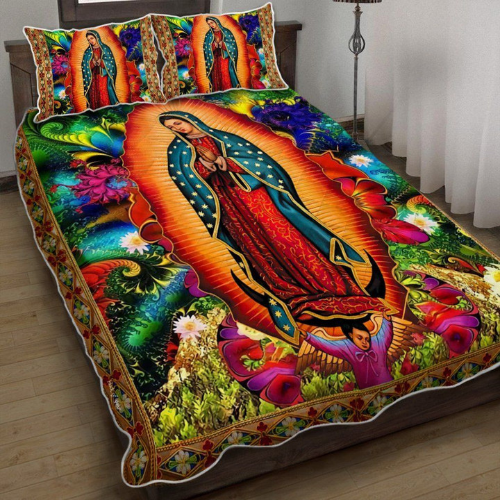 Mother Mary With Her Children In The Heaven Quilt Bed Set