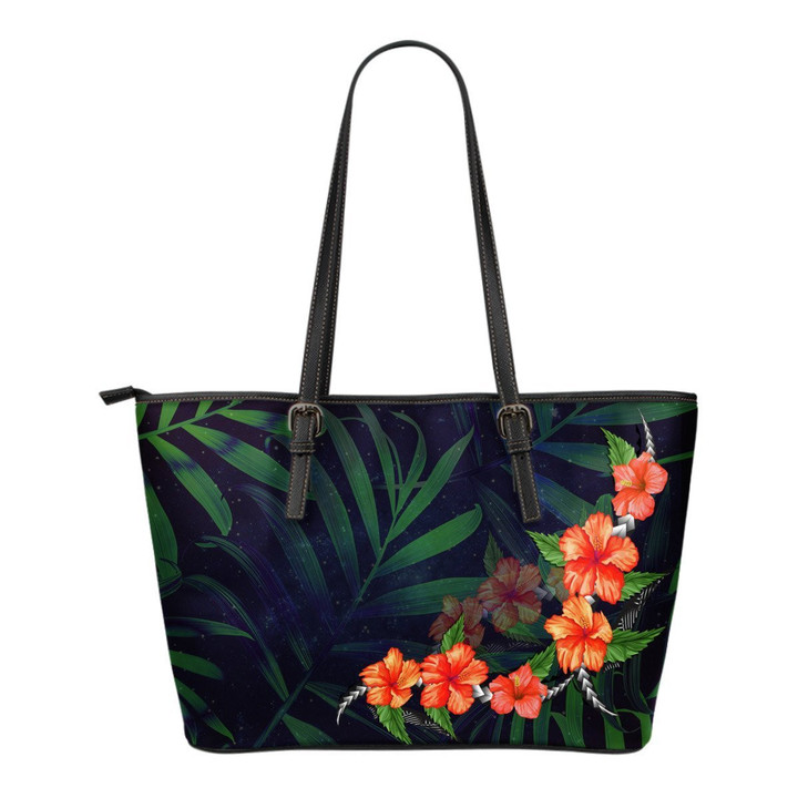 Hibiscus Small Leather Tote Bag 05 - Ah