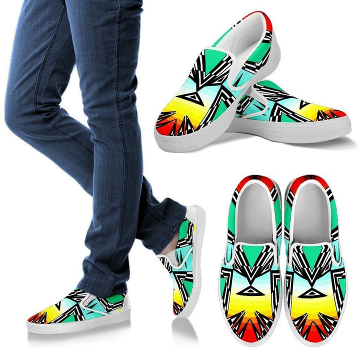 Fire And Turquoise Gradient Men'S Slip Ons