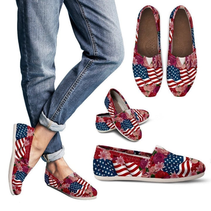 Florist & Usa Flag Women'S Casual Shoes