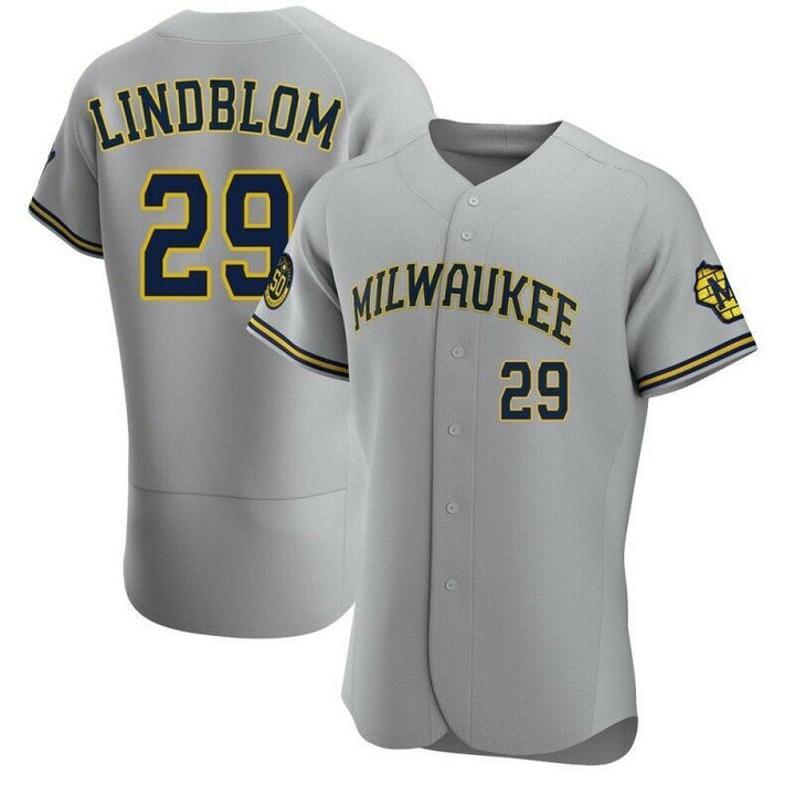 Josh Lindblom #29 Milwaukee Brewers Gray Ver1 All Over Print Baseball Jersey For Fans - Baseball Jersey Lf