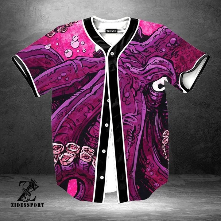 Pink Octopus Baseball Jersey | Colorful | Adult Unisex | S - 5Xl Full Size - Baseball Jersey Lf