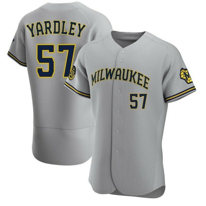 Eric Yardley #57 Milwaukee Brewers Gray Ver1 All Over Print Baseball Jersey For Fans - Baseball Jersey Lf