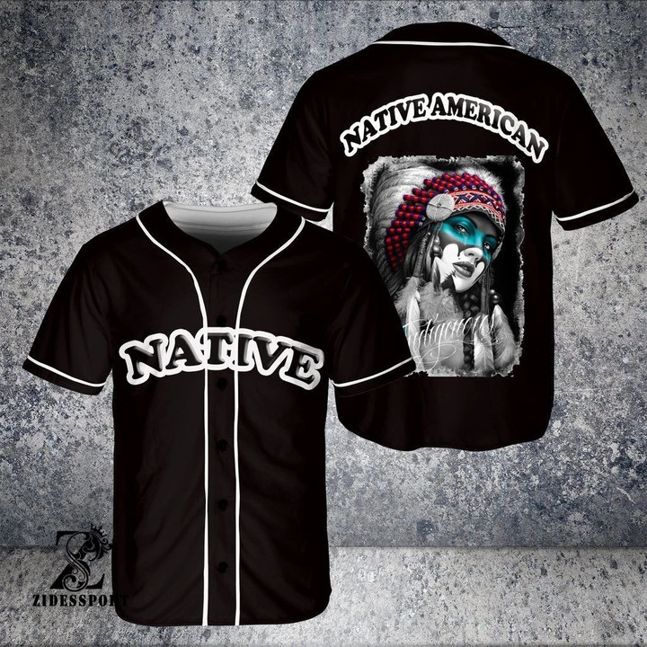 Girl Native American Baseball Jersey | Colorful | Adult Unisex | S - 5Xl Full Size - Baseball Jersey Lf