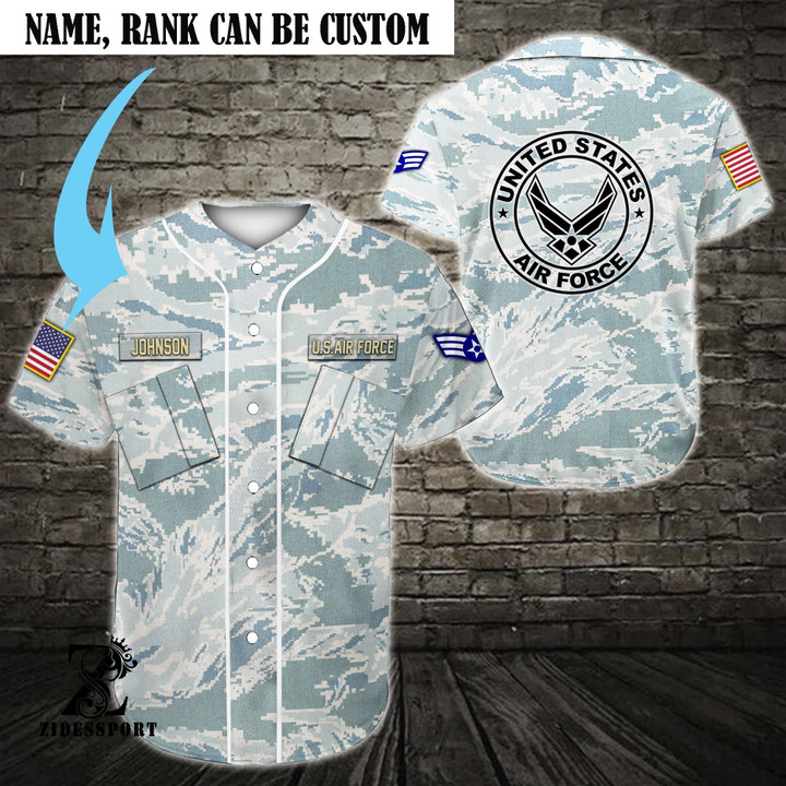 Personalize Baseball Jersey - Custom Name Rank US Air Force Baseball Jersey | Colorful | Adult Unisex | S - 5XL Full Size - Baseball Jersey LF