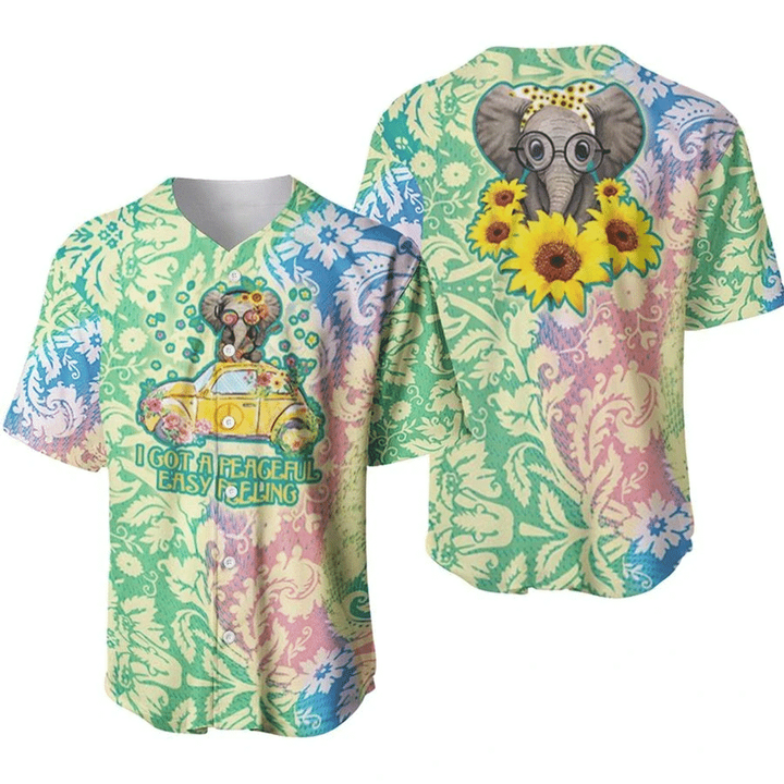 A Peaceful Easy Feeling Hippie Elephant Tie Dye Paisley Unisex Buttoned Baseball Jersey Shirt | Cotton Short Sleeve Baseball Jersey Shirt Baseball Jersey Lf