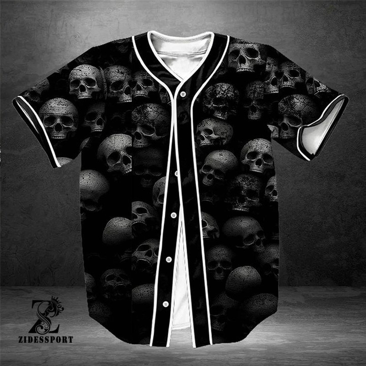 Awesome Skull Pattern Baseball Jersey | Colorful | Adult Unisex | S - 5Xl Full Size - Baseball Jersey Lf