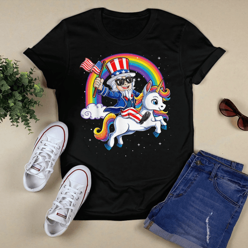 Unicorn Uncle Sam 4th of July Mericorn Men Women USA Flag T-Shirt and Hoodie