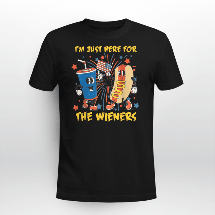 Funny Hot Dog I'm Just Here For The Wieners 4Th Of July T-Shirt