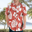 Red Hibiscus Hawaiian Flower Blooms and Tropical Leaves Hawaii Shirt