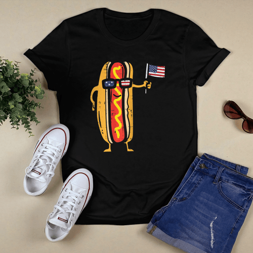 Hotdog Sunglasses American Flag USA Funny 4th Of July Fourth T-Shirt and Hoodie