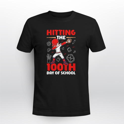 Kids Hitting The 100th Day Of School Baseball 100 Days Of School T-Shirt