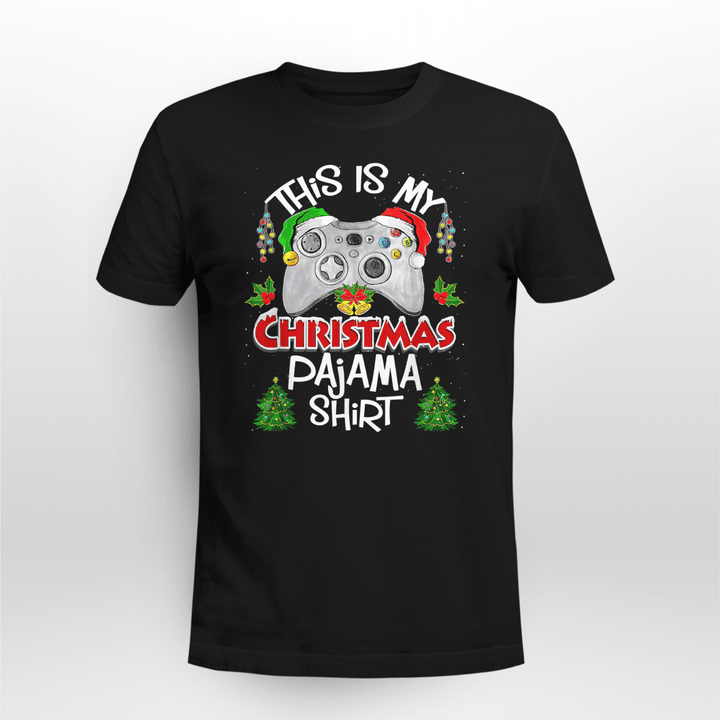 This Is My Christmas Pajama Santa Hat Gamer Video Game Games T-Shirt