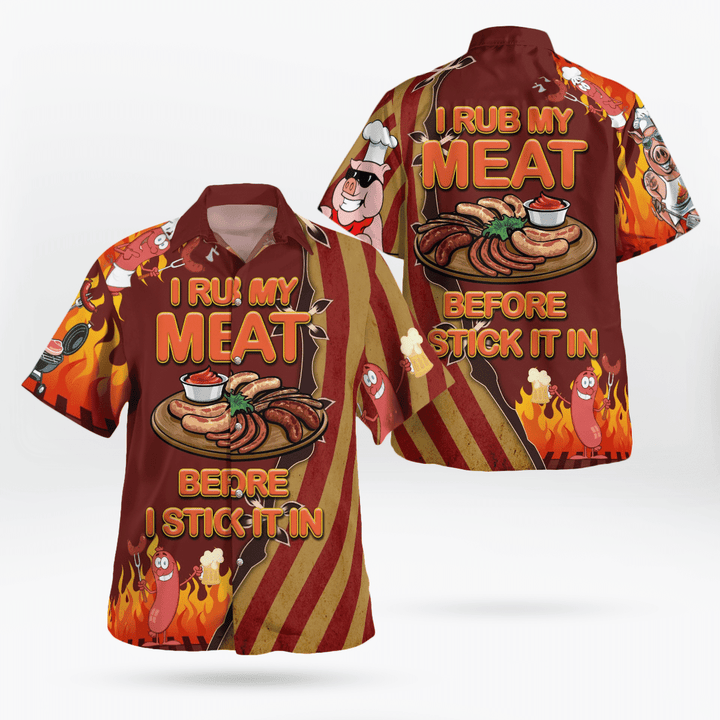 I Rub My Meat Before I Stick It In Short-Sleeve Button Up Shirt and Shorts