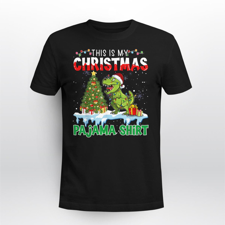 Funny Dinosaur Christmas Lights Tree Santa Xmas T-Shirt