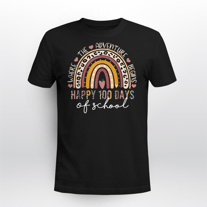100th Day Of School Teacher 100 Days Rainbow Leopard Boho T-Shirt