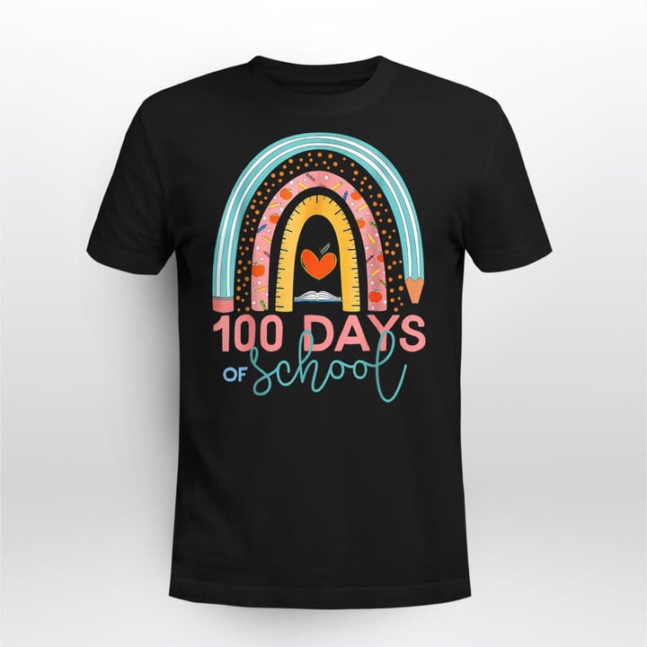 100th Day Of School Teacher 100 Days Smarter Boho Rainbow T-Shirt