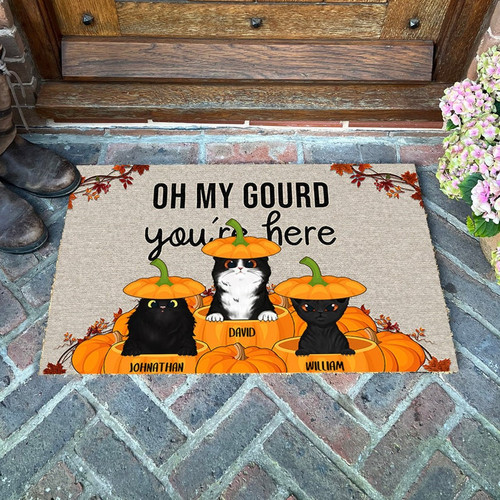 Black Cat Fall Oh My Gourd Custom Doormat, Black Cat Halloween Doormat, Cat Art Doormat, Love Cat Doormat Home Decor, Doormat Gift For Home -