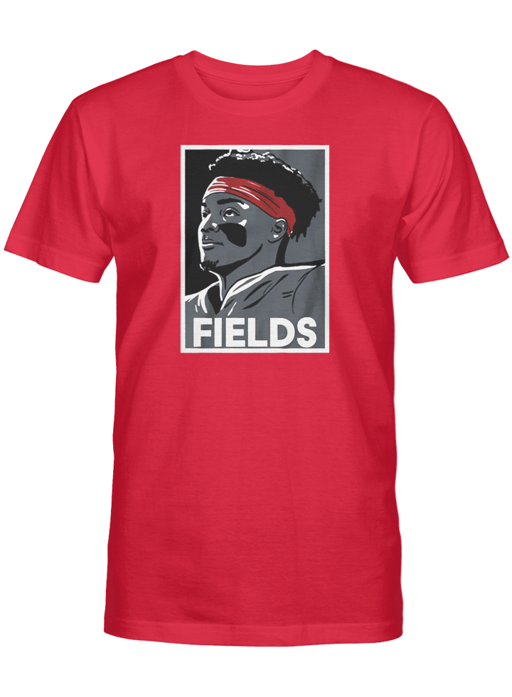 Justin Fields Red and Gray Shirt, Chicago Bears