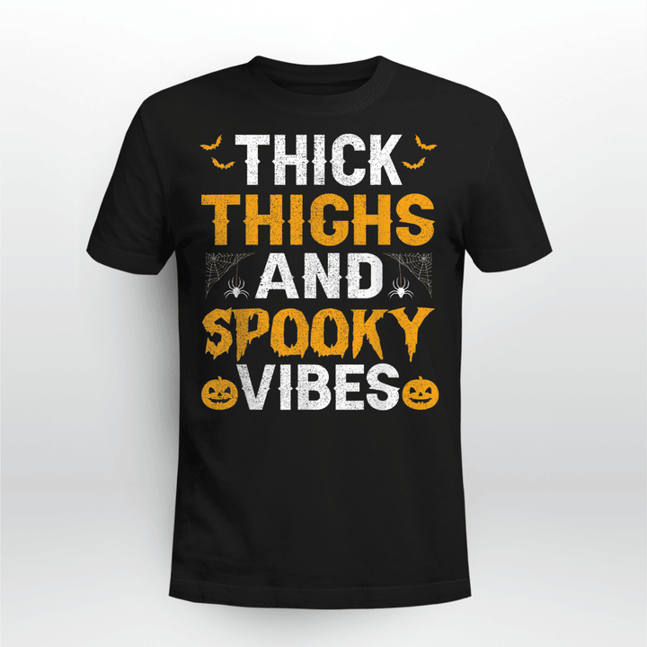 Thick Thighs And Spooky Vibes Funny Halloween T-Shirt