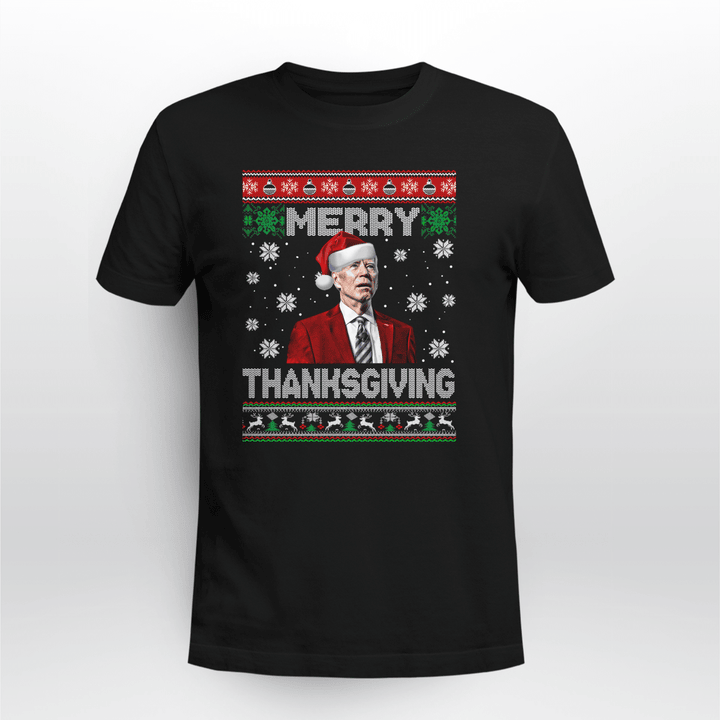 Funny Joe Biden Merry Thanksgiving Ugly Christmas T-Shirt