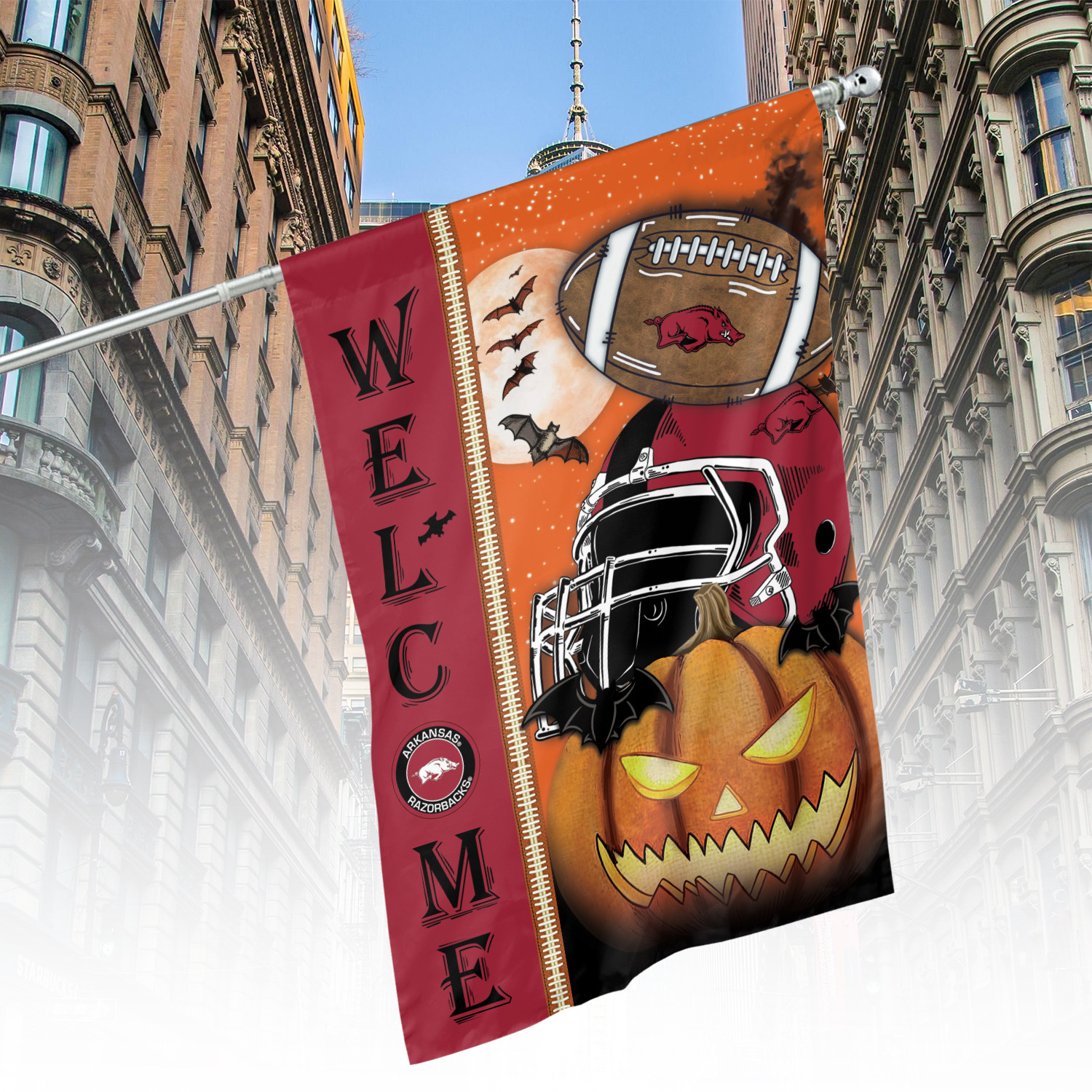 Arkansas Razorbacks Halloween Pumpkin Flag