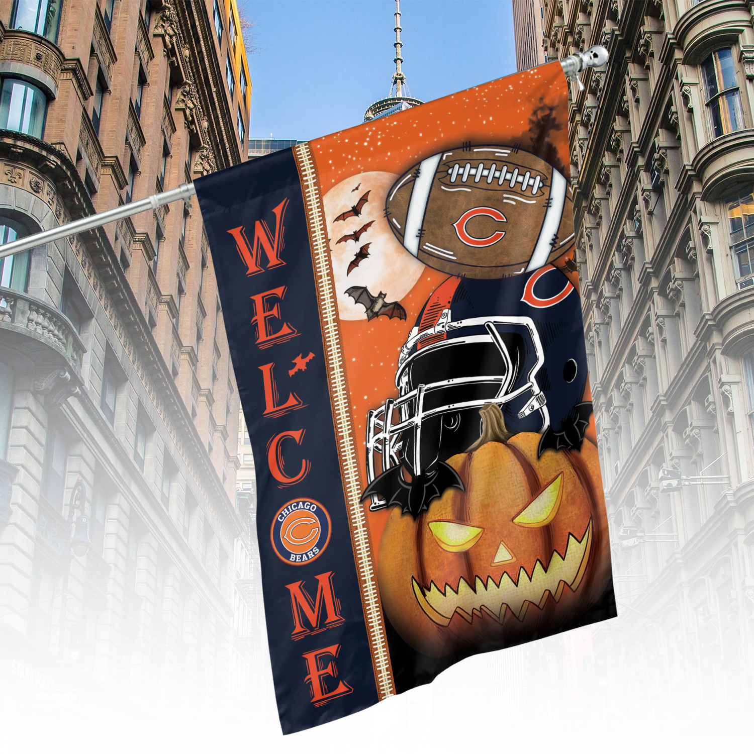 Chicago Bears Halloween Pumpkin Flag