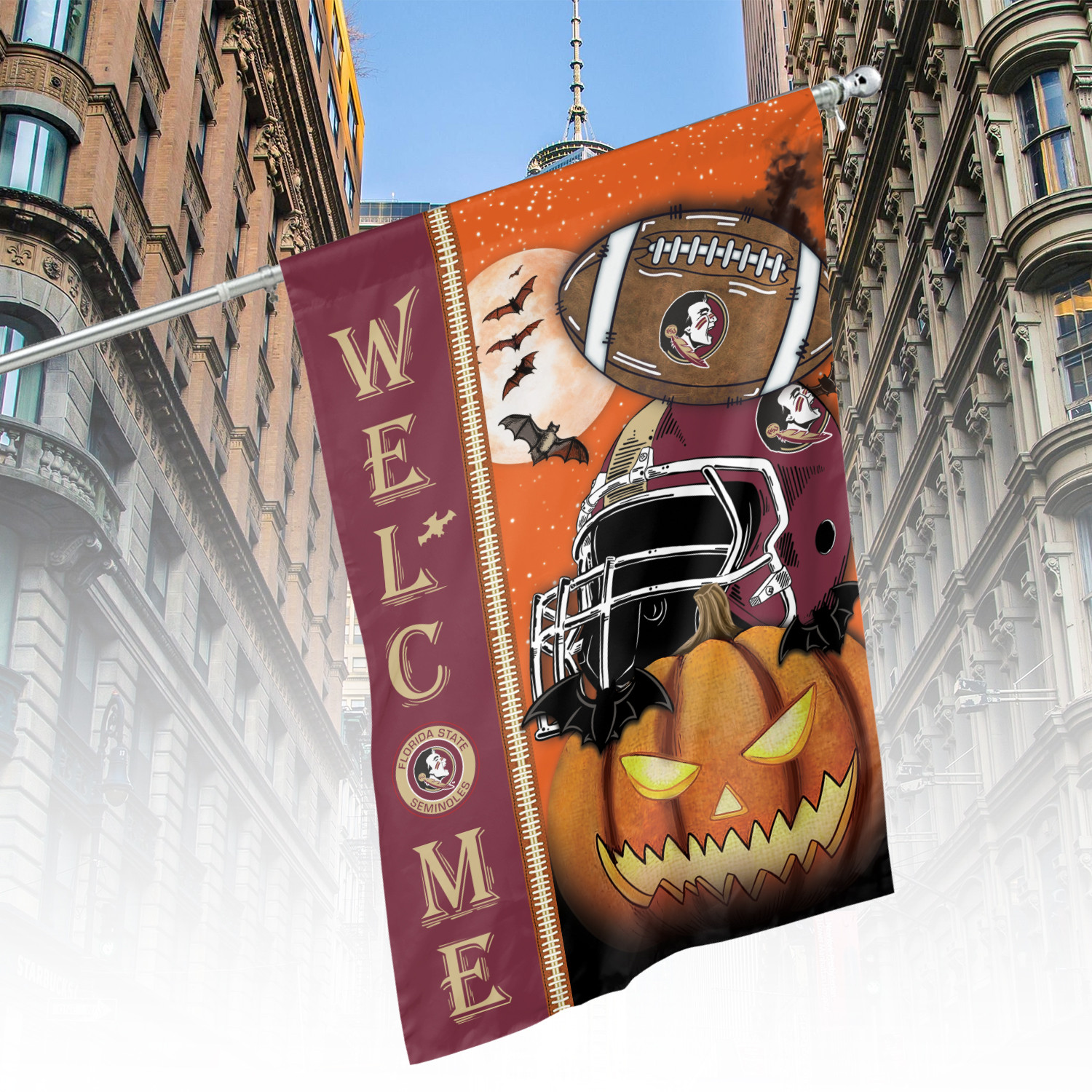 Florida State Seminoles Halloween Pumpkin Flag