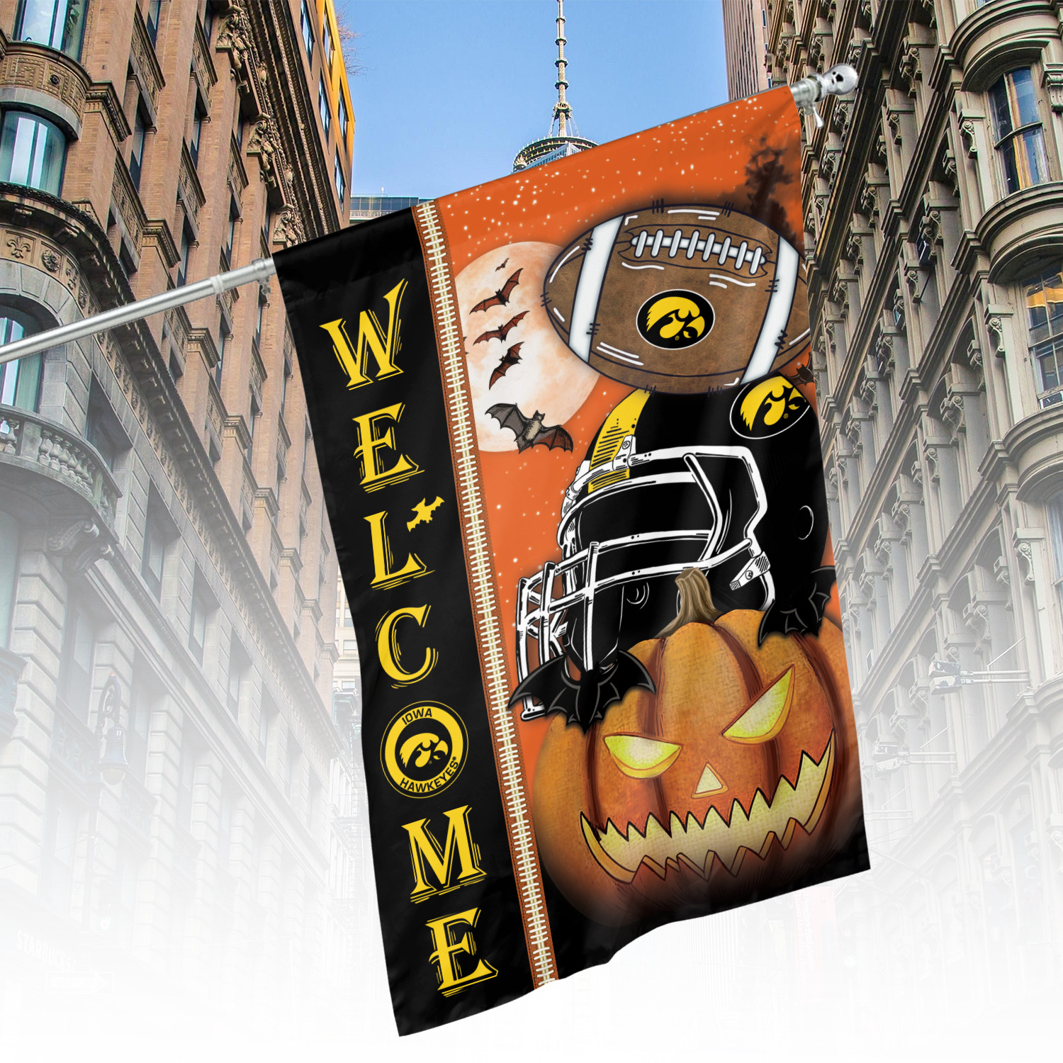 Iowa Hawkeyes Halloween Pumpkin Flag