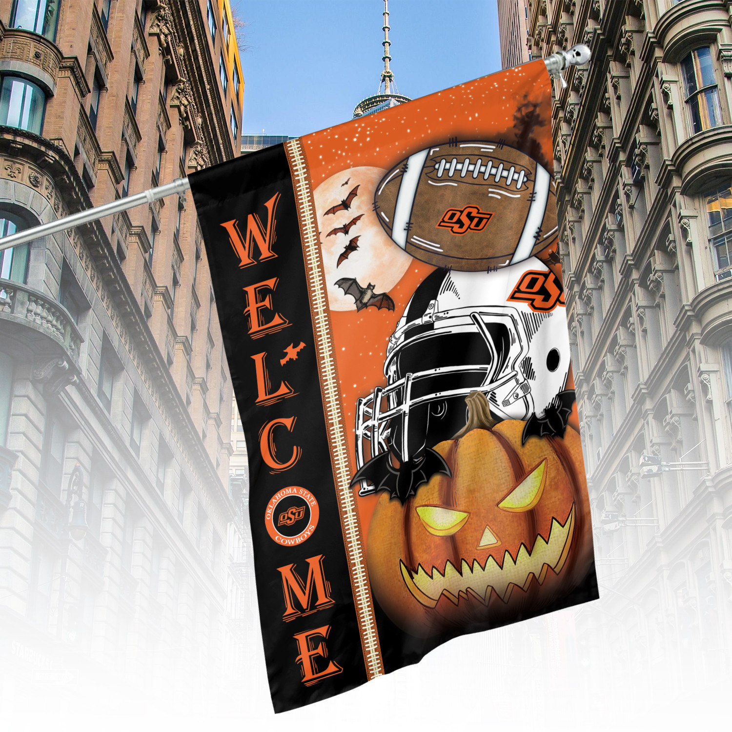 Oklahoma State Cowboys Halloween Pumpkin Flag