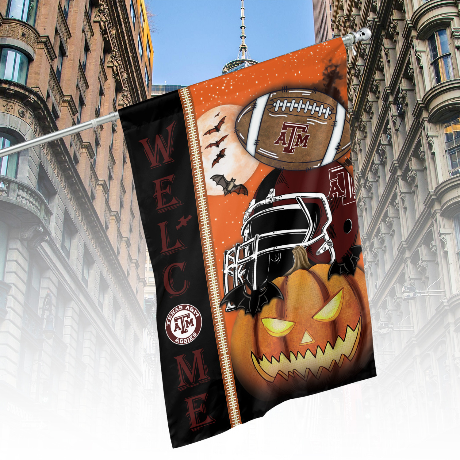 Texas A&M Aggies Halloween Pumpkin Flag