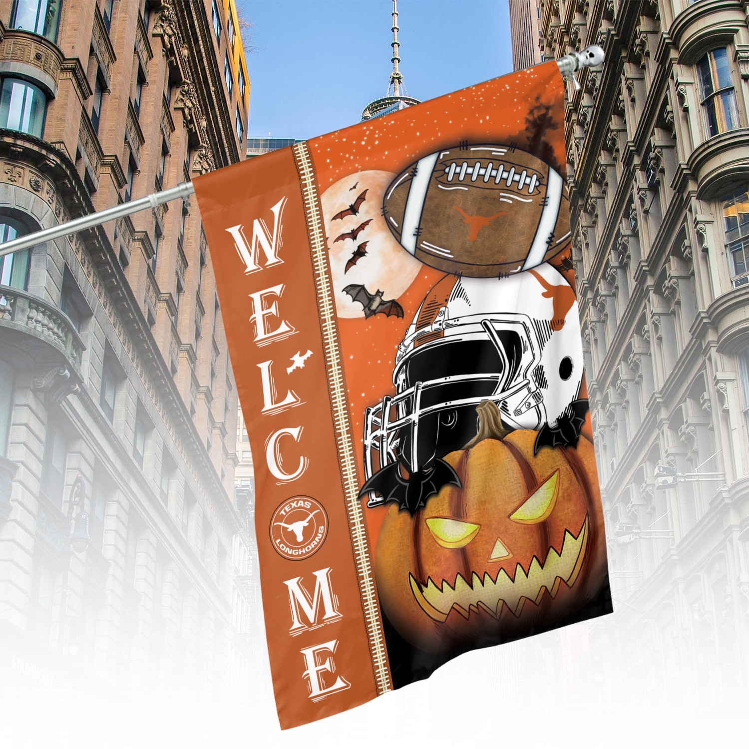 Texas Longhorns Halloween Pumpkin Flag