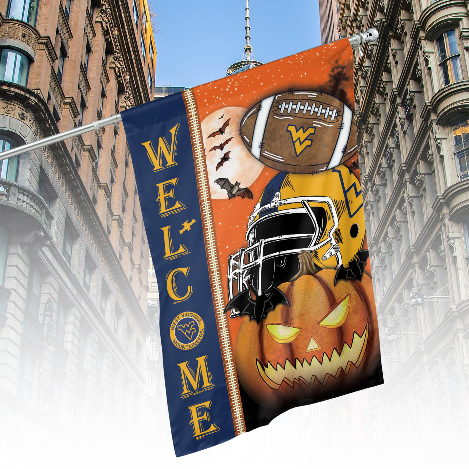 West Virginia Mountaineers Halloween Pumpkin Flag