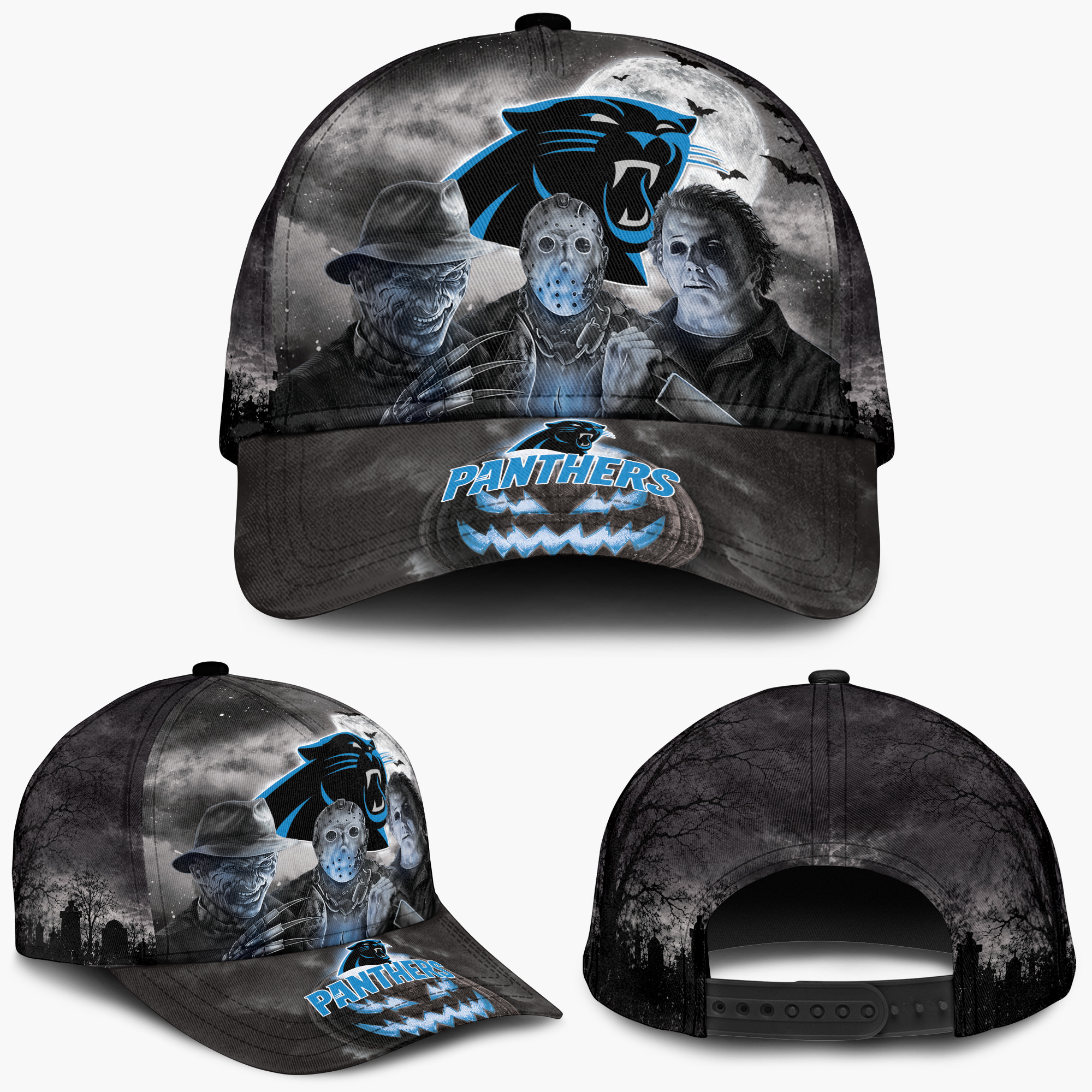 Carolina Panthers Horror Movie Characters Baseball Cap