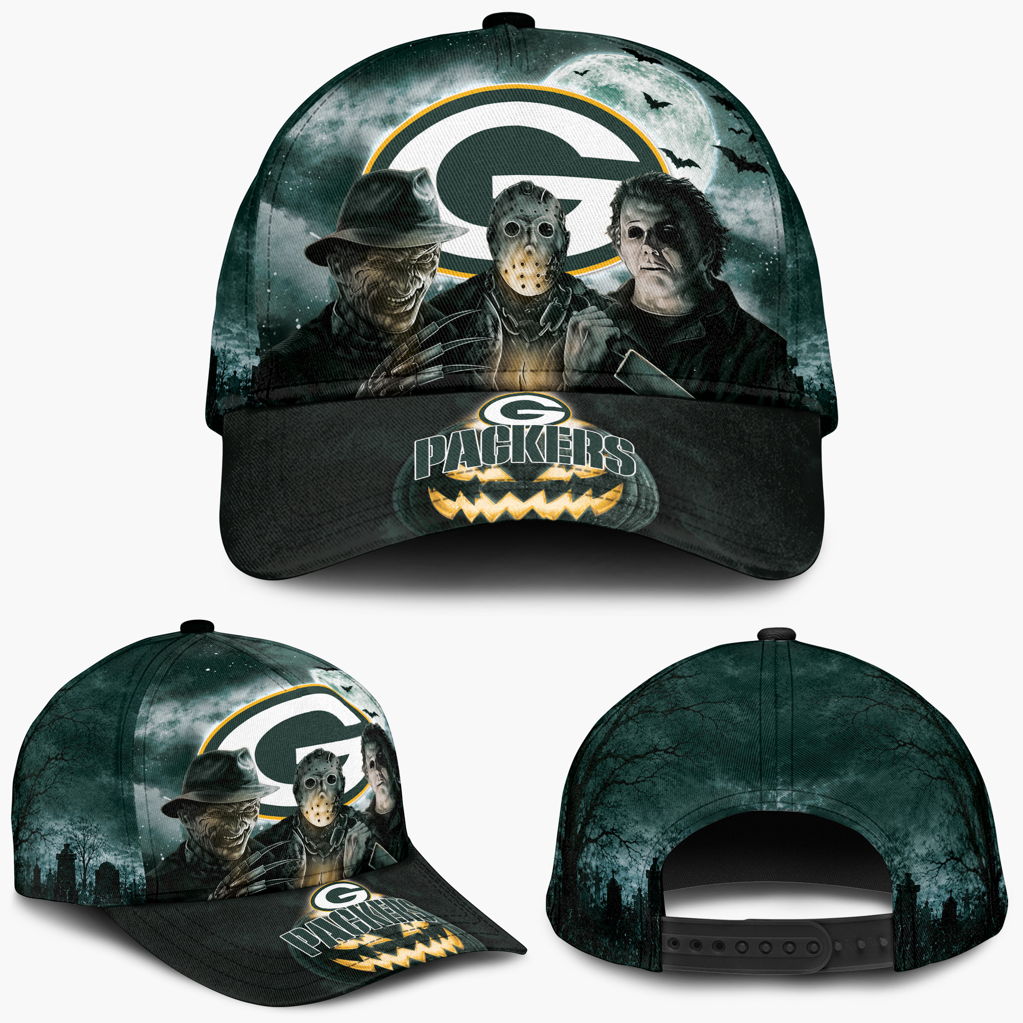Green Bay Packers Horror Movie Characters Baseball Cap