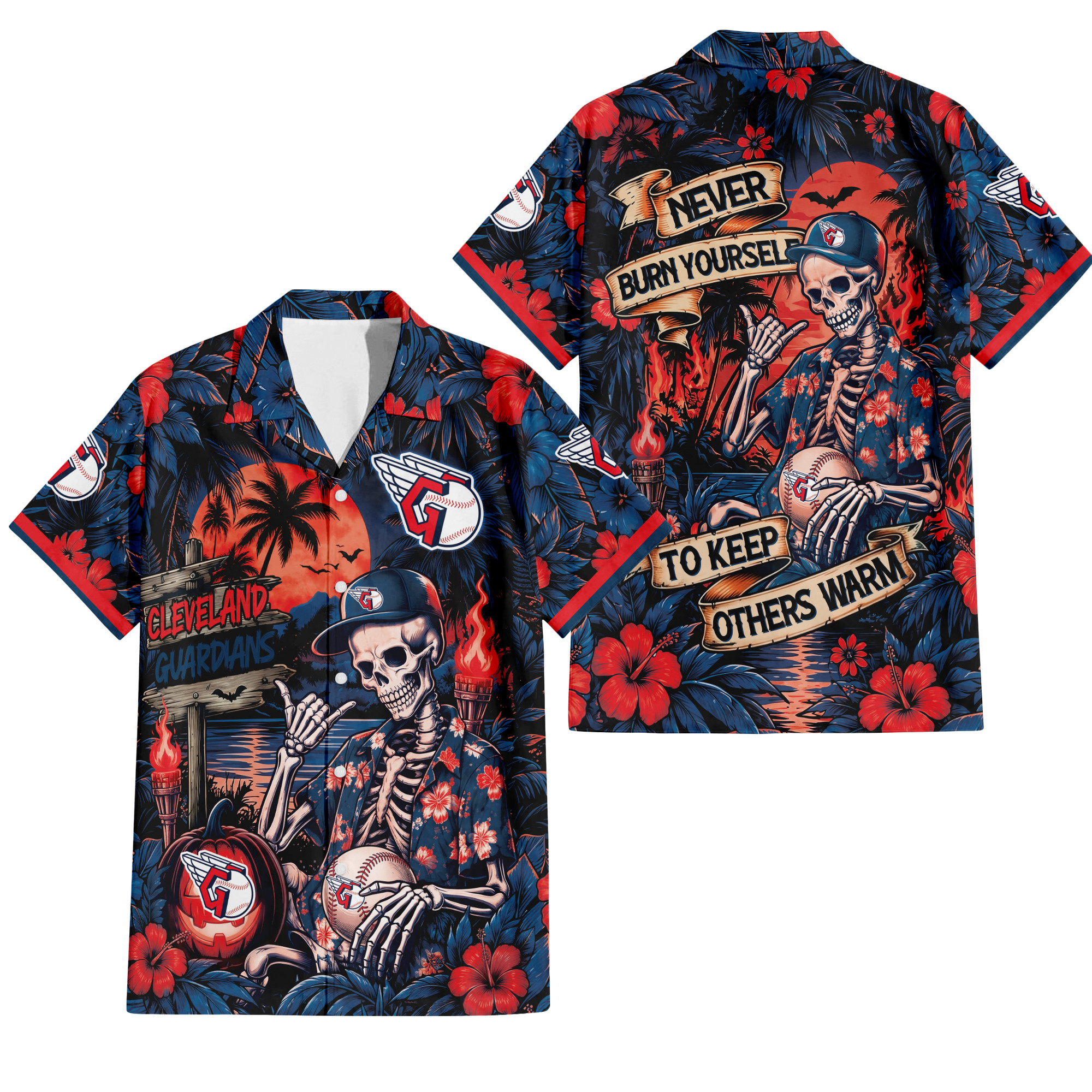 Cleveland Guardians Gothic Never Burn Yourself Button Shirt