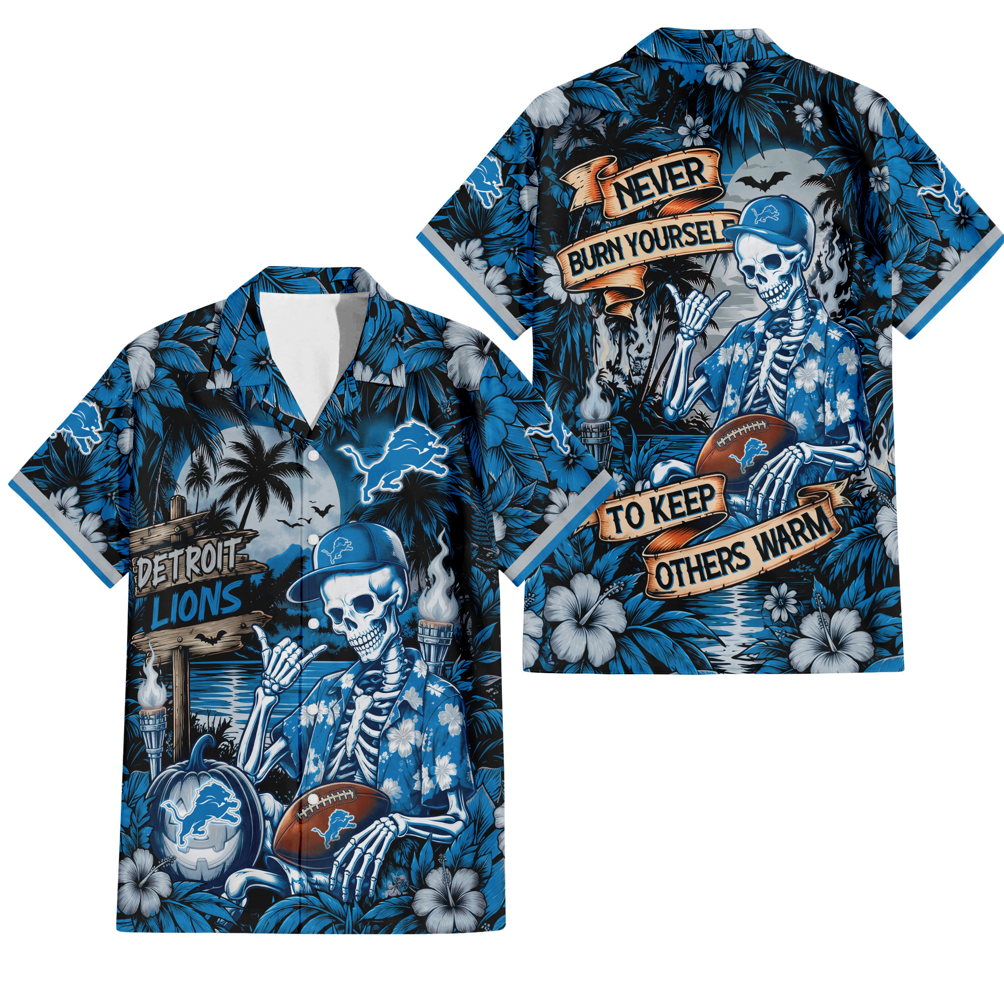 Detroit Lions Gothic Never Burn Yourself Button Shirt
